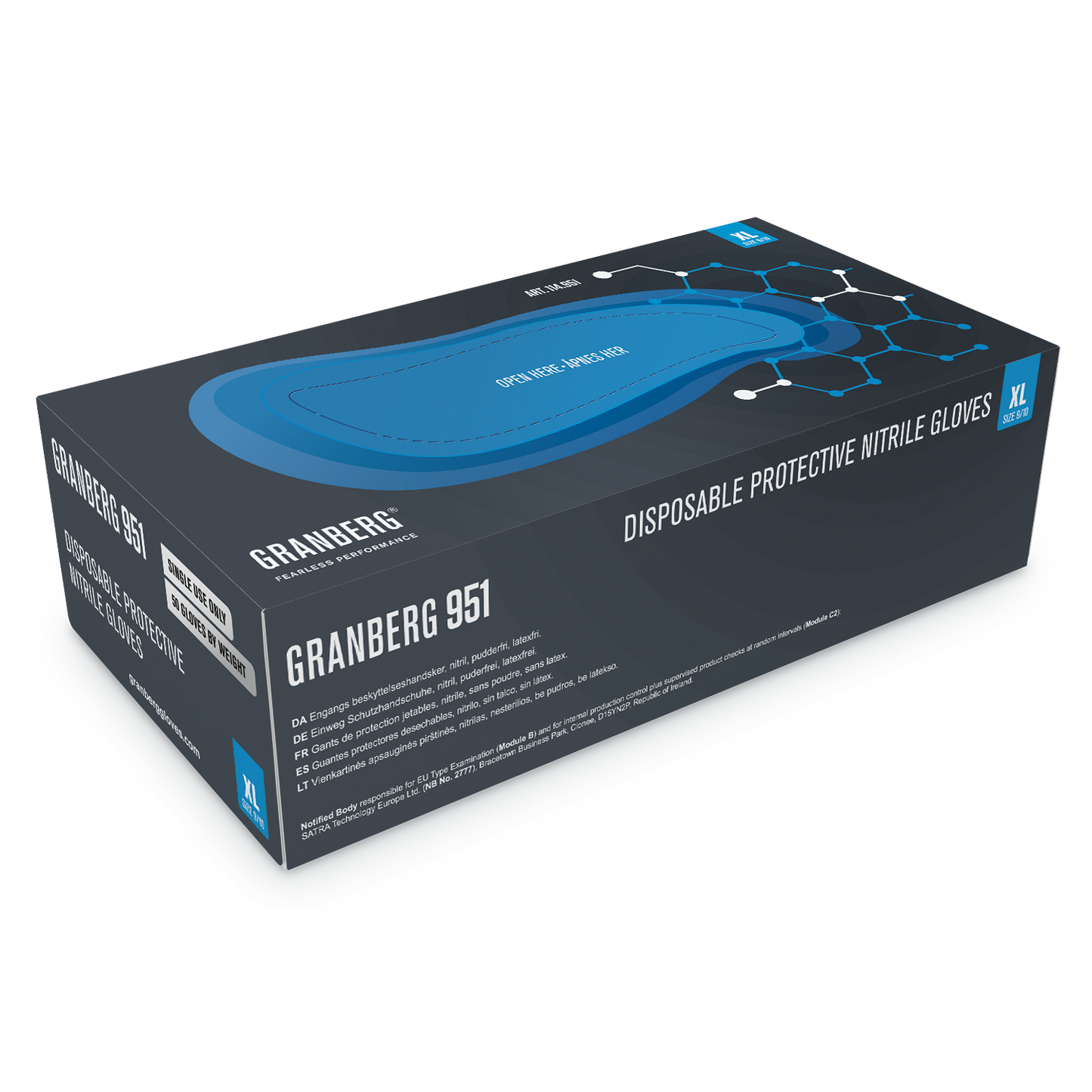 Granberg 951 eske – 50 nitril engangshansker, blå, lang mansjett.