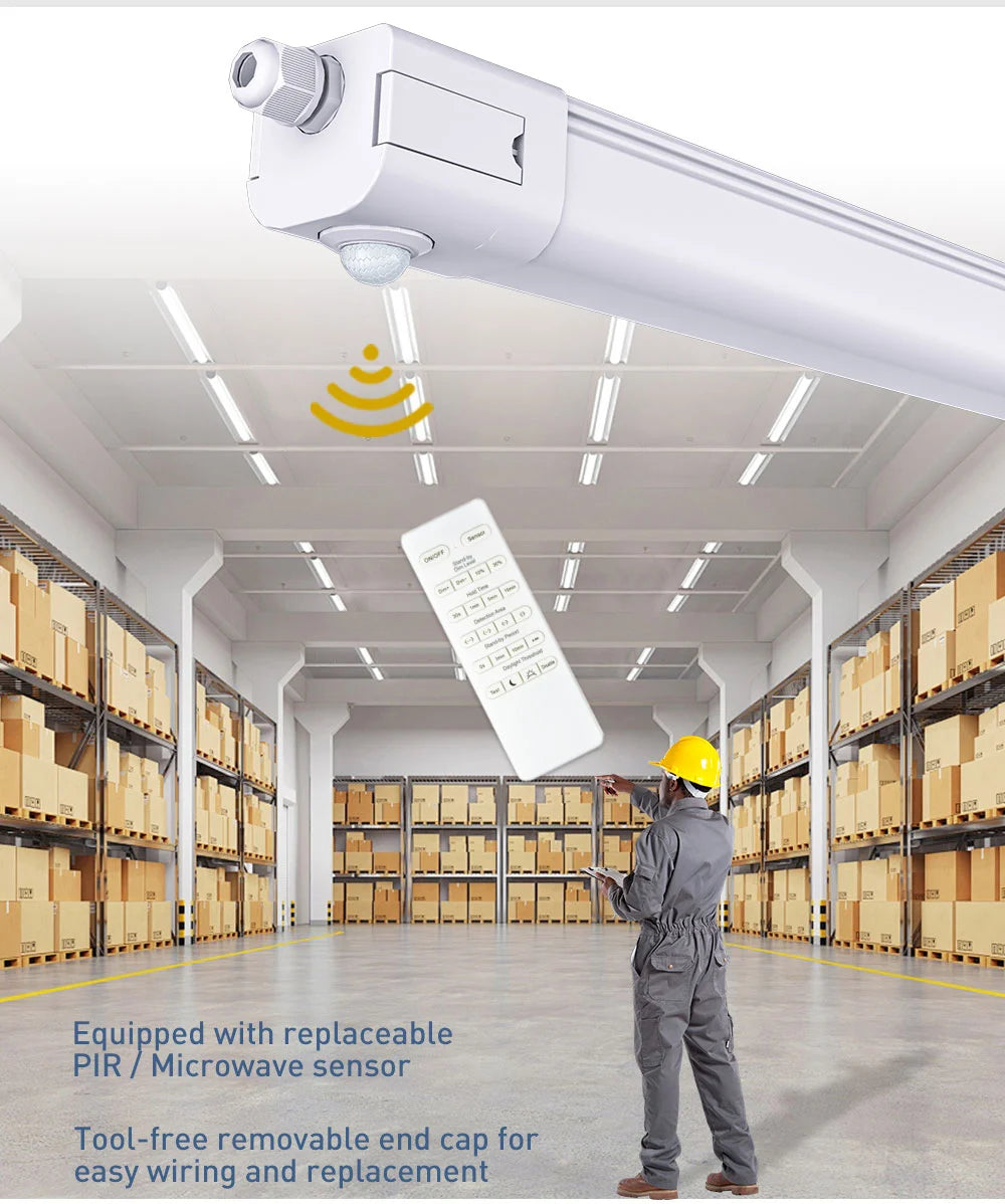 Triproof LED armatur IP65 med sensor – 40W / 60W lager og industri(automatisk lys)
