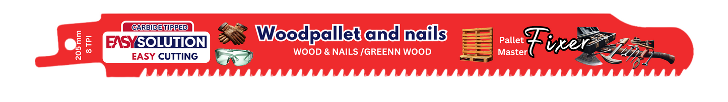 Karbid bajonettsagblad 205 mm 8 TPI for paller og spiker