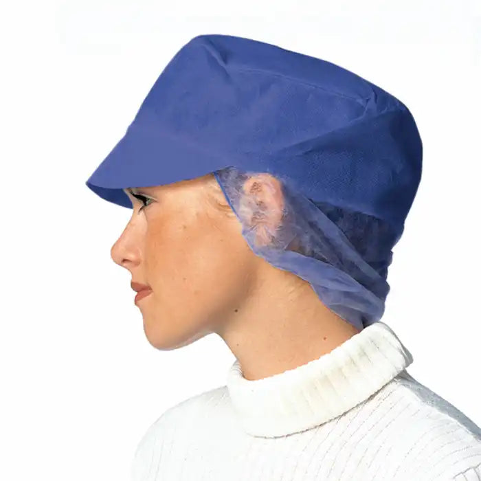 granberg 0040b bla lue med skjerm snood cap i ikke vevd polypropylen for hygiene og matkontakt