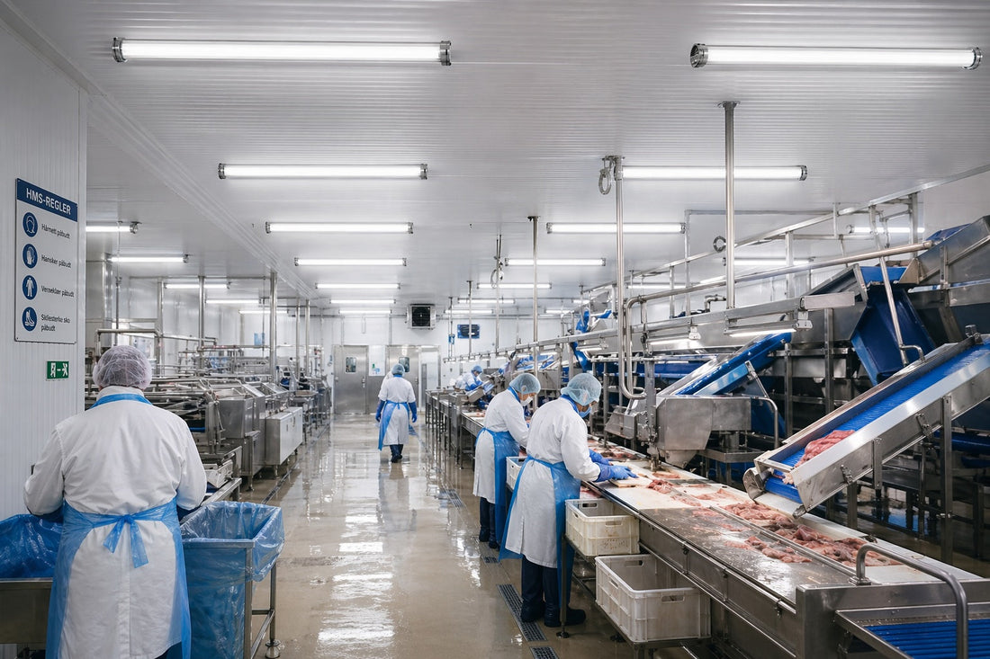 IP69K LED armatur i næringsmiddelindustri med hygienisk produksjonsmiljø