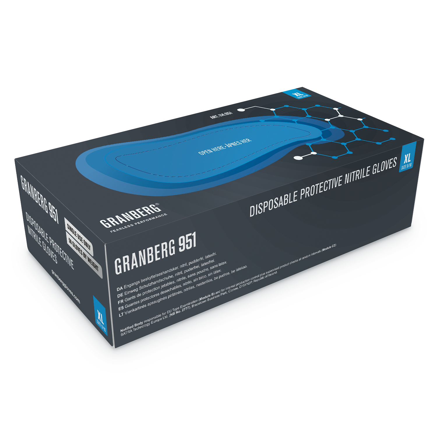 Granberg 951 eske – 50 nitril engangshansker, blå, lang mansjett.