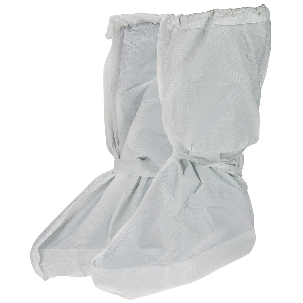 Granberg 0063 støvelovertrekk – hvite engangsovertrekk med langt skaft, elastikk og knytebånd for sikker passform (500 stk/eske)
