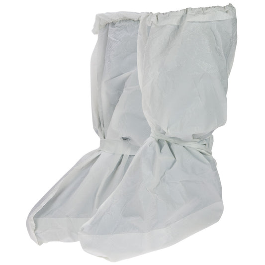 Granberg 0063 støvelovertrekk – hvite engangsovertrekk med langt skaft, elastikk og knytebånd for sikker passform (500 stk/eske)