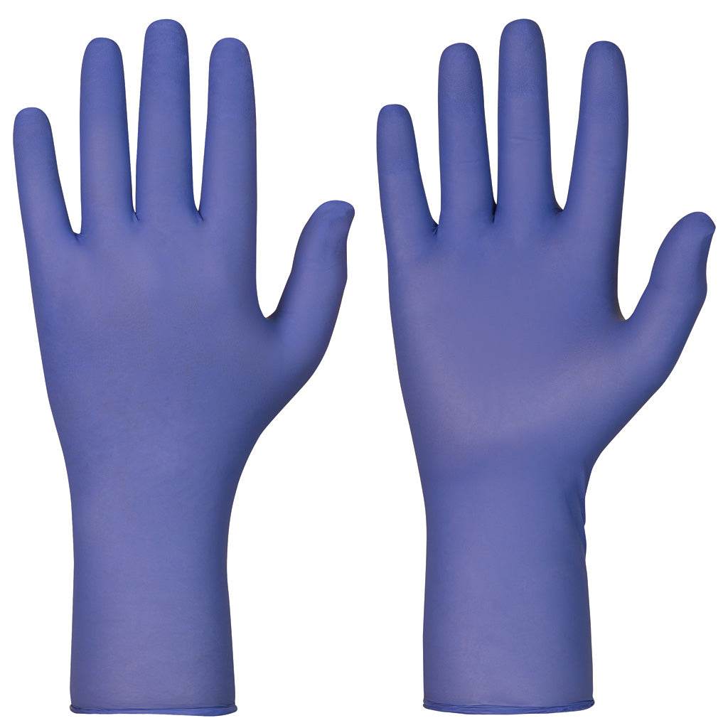 Granberg 615 Soft Nitrile engangshansker, blå – pudderfri, ekstra lang mansjett, mikroteksturerte fingertupper.