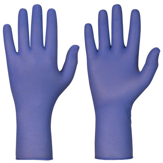 Granberg 615 Soft Nitrile engangshansker, blå – pudderfri, ekstra lang mansjett, mikroteksturerte fingertupper.