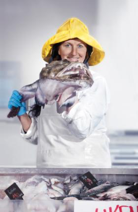 Granberg 770 blå nitril engangshansker – betjening i fiskedisk holder fisk