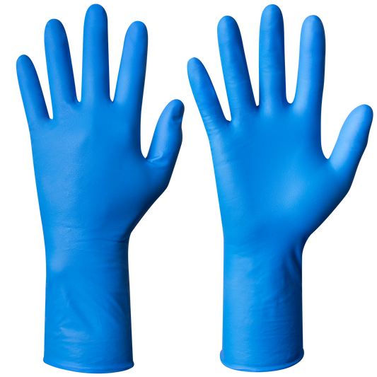 Granberg 951 blå nitril engangshanske – lang mansjett, kjemikaliebestandig