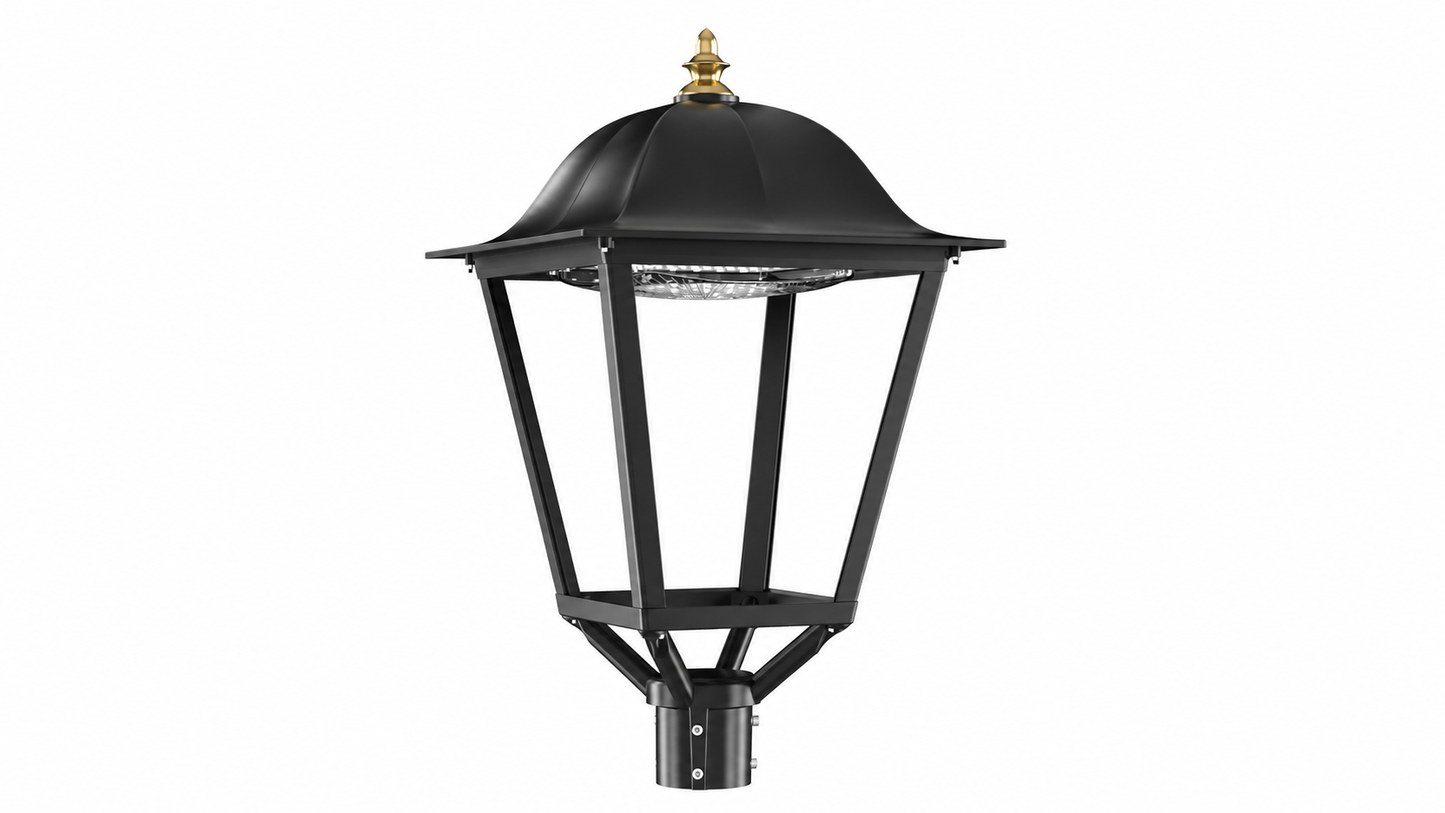 Avarta LED parklampe 40W sett forfra med klassisk design for parker, gangveier og uteområder.