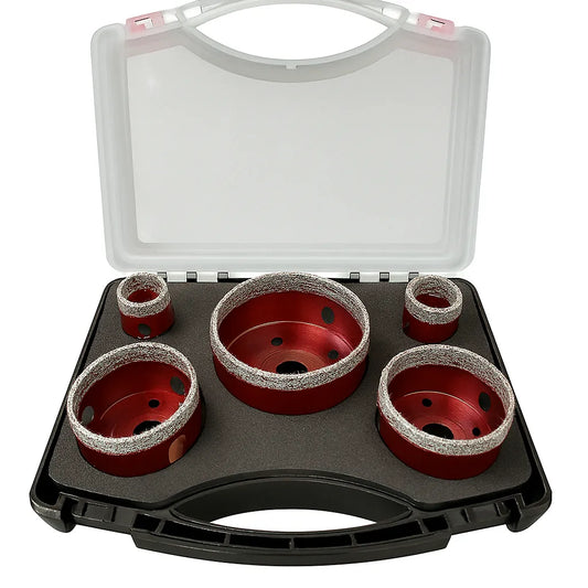 Diamanthullsag-sett til vinkelsliper i koffert – 5 stk M14 hullsager (20–73 mm) for fliser, granitt og naturstein