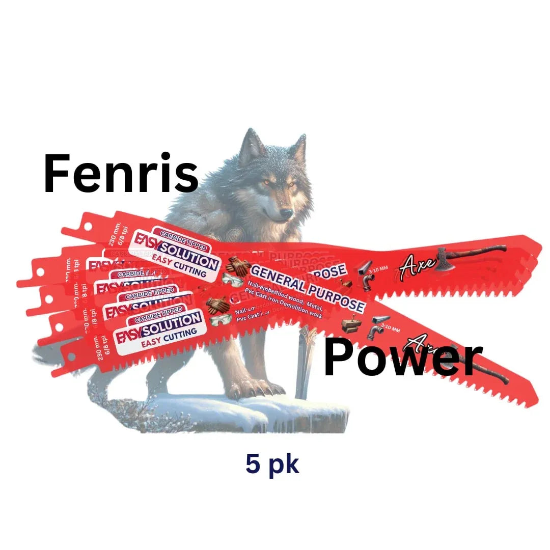 Fenris Power – 5-pack karbid bajonettsagblad General Purpose 230 mm 6/8 TPI for PVC, metall, spiker og treverk