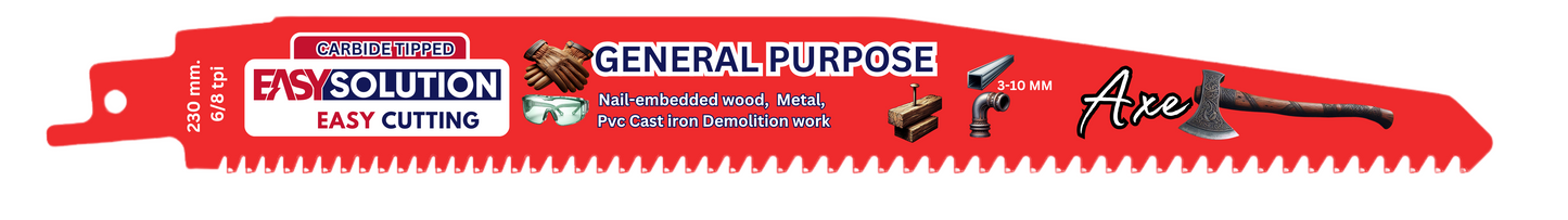 General Purpose karbid bajonettsagblad 230 mm 6/8 TPI for PVC, metall, spiker og tre