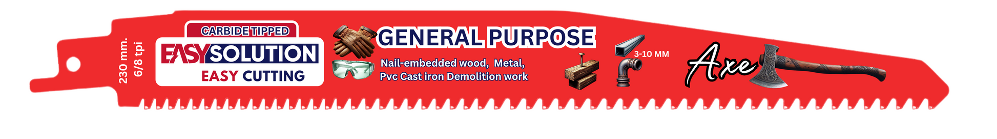 General Purpose karbid bajonettsagblad 230 mm 6/8 TPI for PVC, metall, spiker og tre