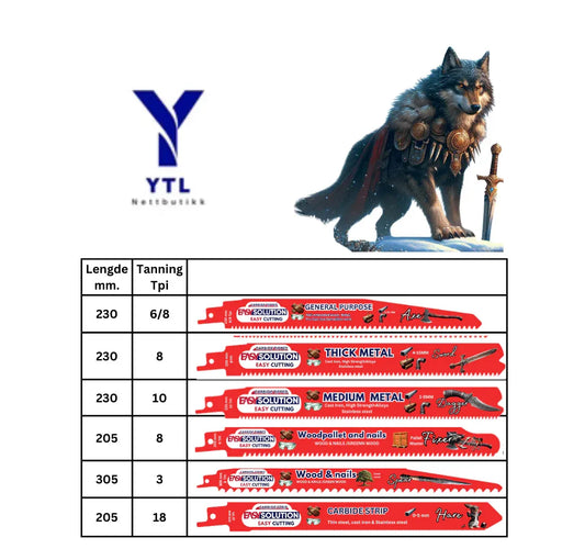 Easysolution Cutting karbid bajonettsagblad – serie 205/230/305 mm, 3–18 TPI for tre med spiker, paller, rustfritt og støpejern
