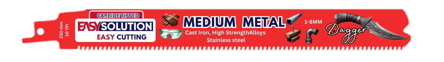 Karbid bajonettsagblad Medium Metal 230 mm 10 TPI for støpejern og rustfritt 1–8 mm