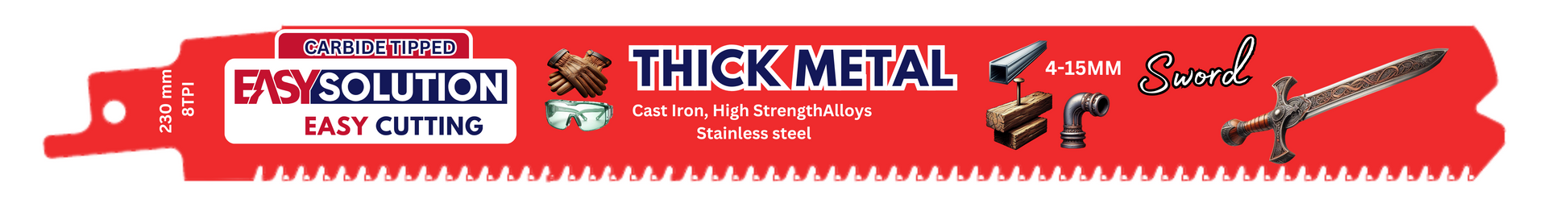 Karbid bajonettsagblad Thick Metal 230 mm 8 TPI for tykke metaller 4–15 mm