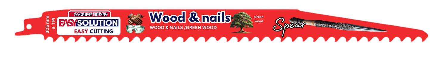 Karbid bajonettsagblad 305 mm 3 TPI for grovt treverk og spiker