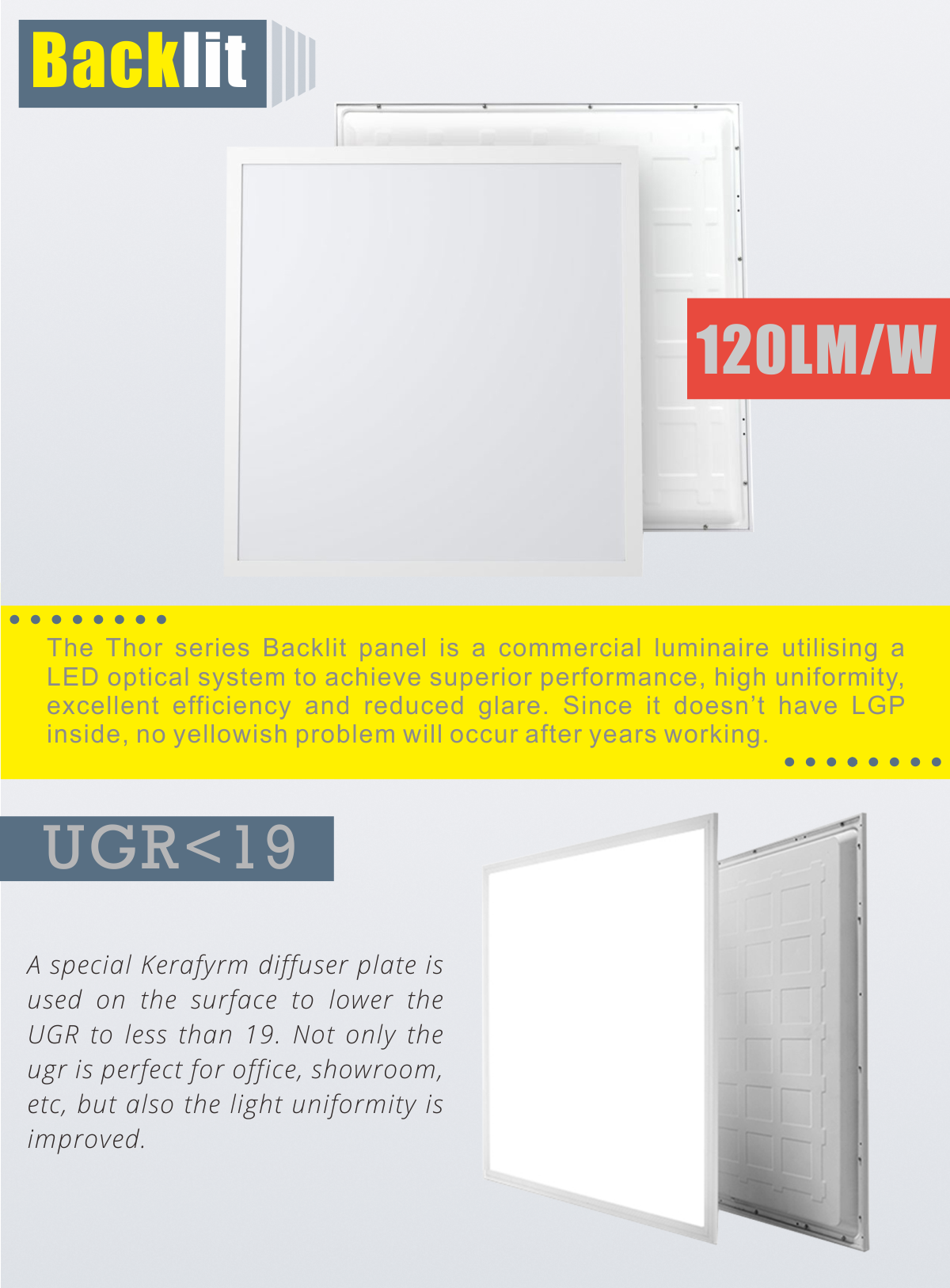 LED panel 300×1200 34W med Lifud LED-driver vist fra baksiden