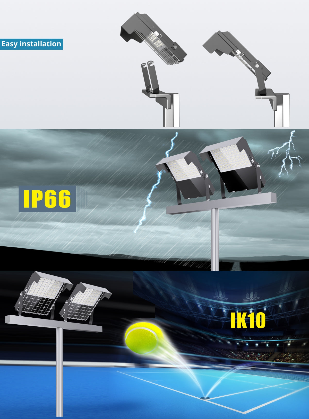 G3 LED-lyskaster med enkel mastemontering, IP66 værbeskyttelse og IK10 slagfasthet