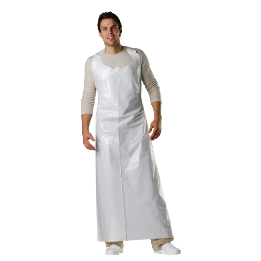 Granberg 0033 hvitt engangsforkle 160 cm – LDPE 40 my, matgodkjent EN 1186