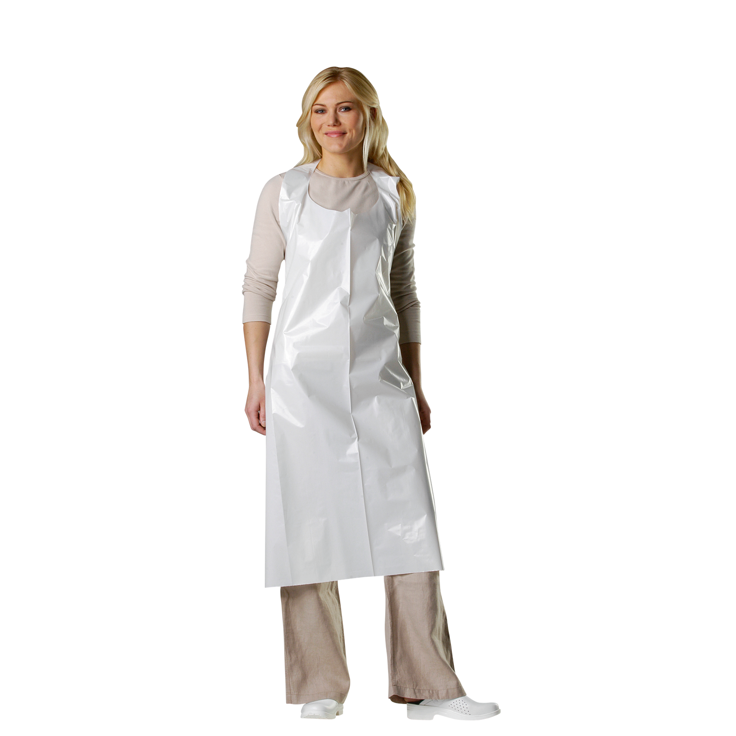 Granberg 0034 hvitt engangsforkle 130 cm – LDPE 40 my, matgodkjent EN 1186