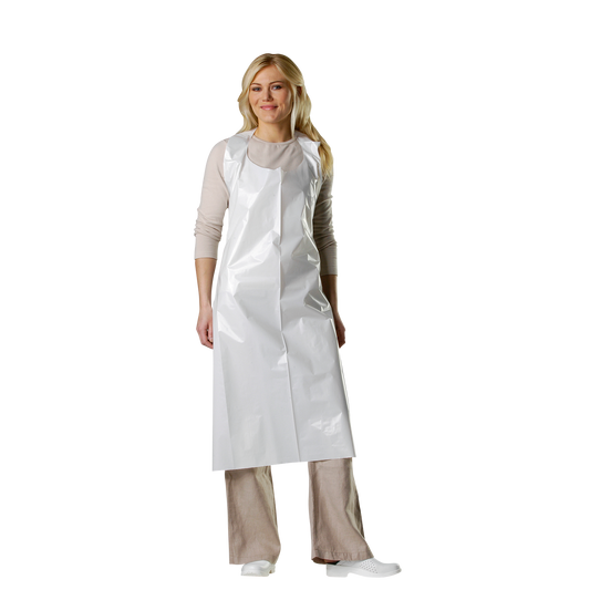 Granberg 0034 hvitt engangsforkle 130 cm – LDPE 40 my, matgodkjent EN 1186