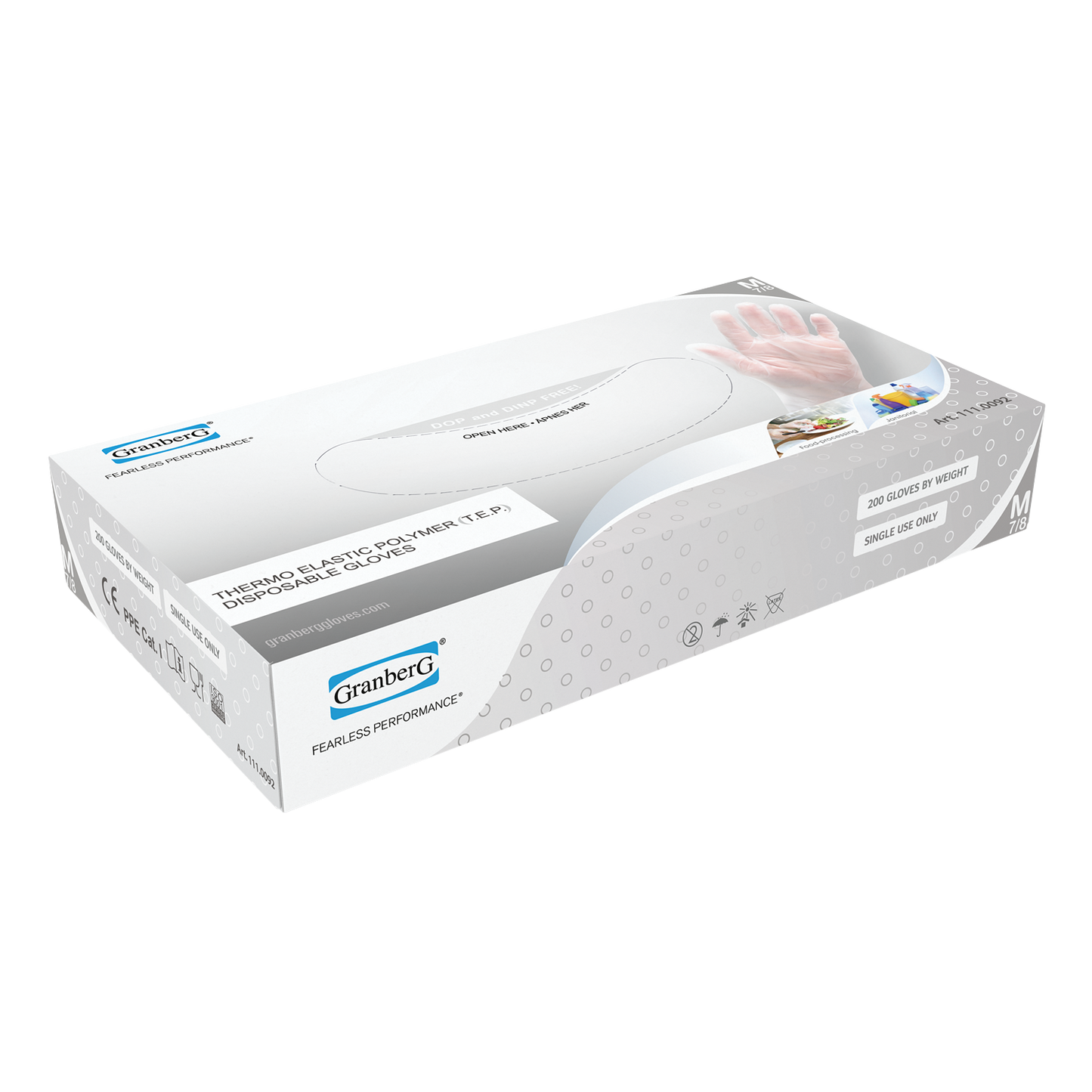 Eske Granberg 0092 TEP engangshansker – 200 stk, klar, pudderfri og matgodkjent