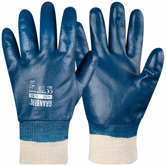 Granberg 0157 arbeidshansker, heldyppet nitril med ribbmansjett for slitestyrke og godt tørrgrep