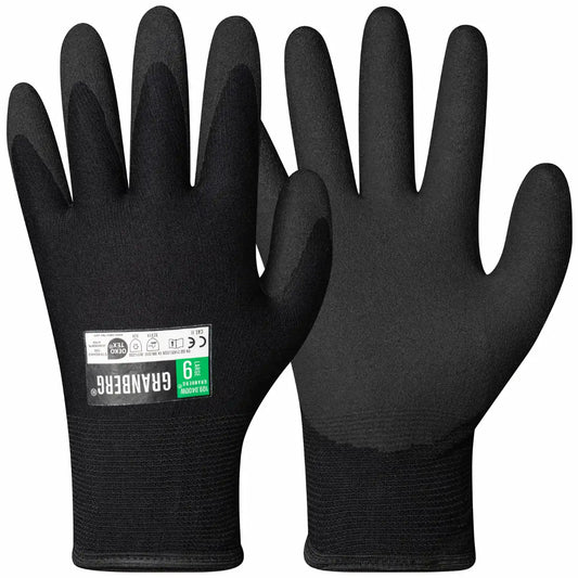 Produktbilde av Granberg 0400W vinterhansker med vinyl/PVC-belegg og akrylflanell-fôr – svart hanske med CE-merking