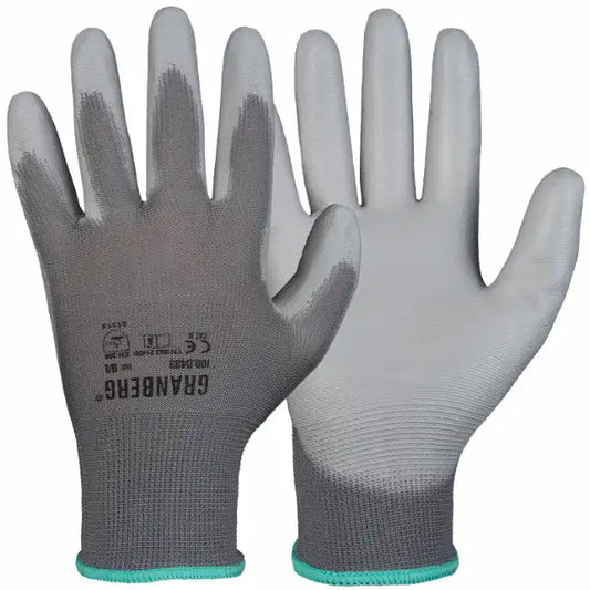 Granberg 0433 monteringshansker – grå, PU-belagt og pustende, OEKO-TEX®