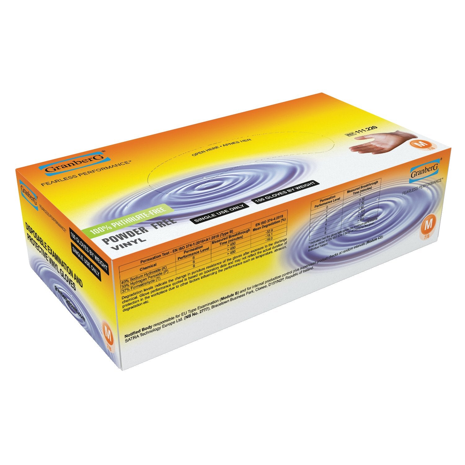 Granberg 220 vinyl engangshansker – eske med 100 pudderfrie, lateksfrie hansker (klar farge)

