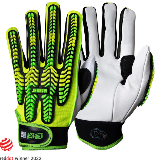 Produktbilde av Granberg EX 3260 arbeidshanske med PROTEX™-membran, geiteskinn i håndflaten og TPR-støtbeskyttelse.