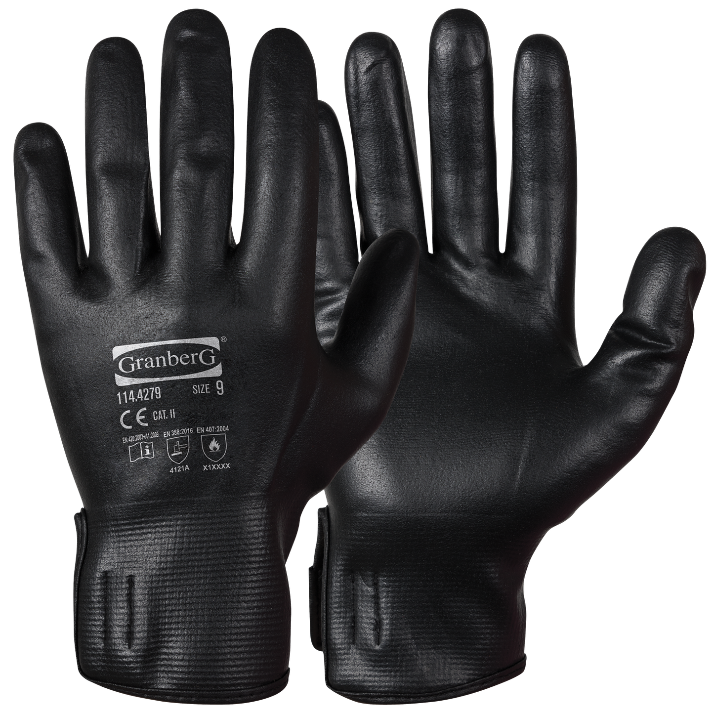 Granberg 4279 monteringshansker i svart PU – slitesterke arbeidshansker med godt grep og fingerfølsomhet