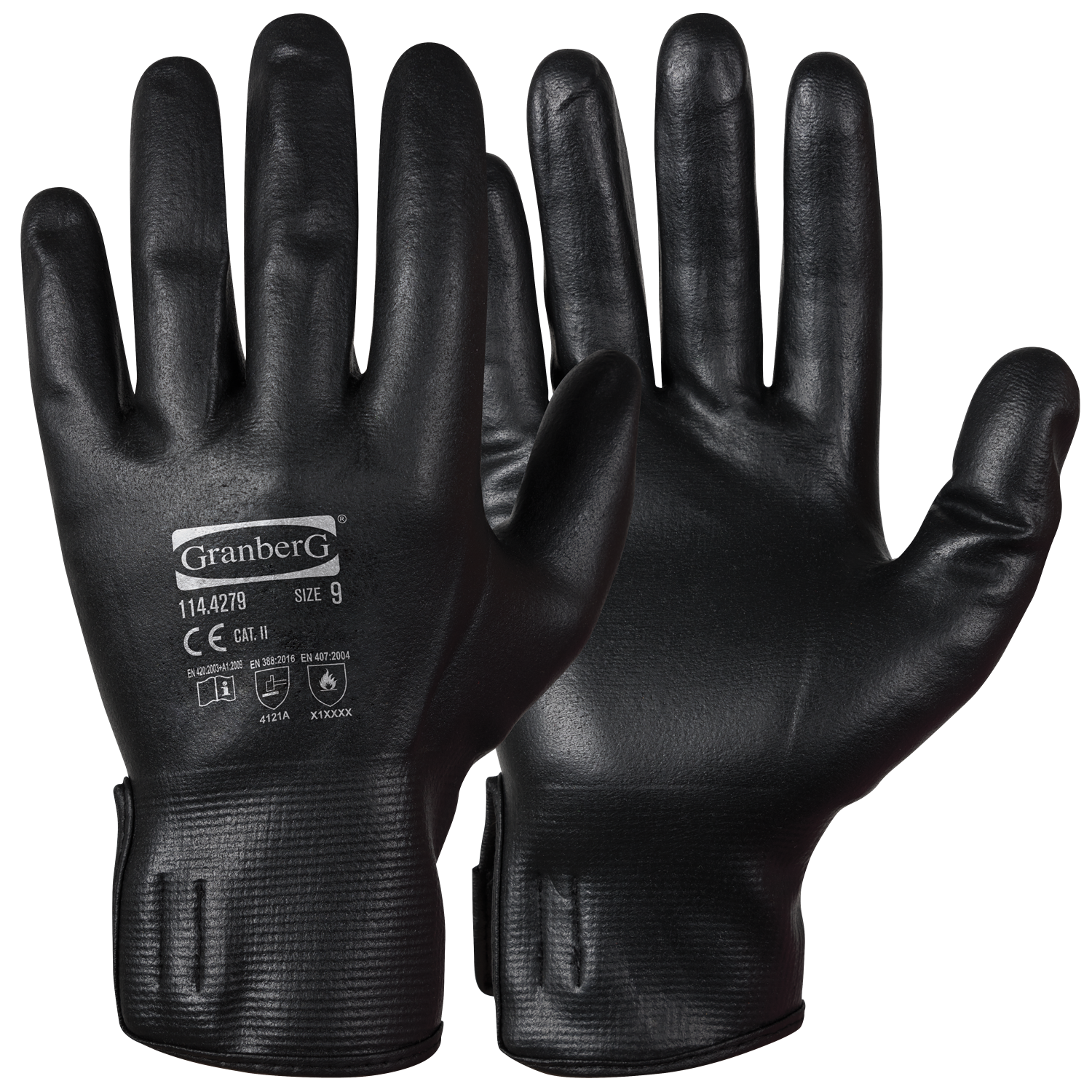 Granberg 4279 monteringshansker i svart PU – slitesterke arbeidshansker med godt grep og fingerfølsomhet