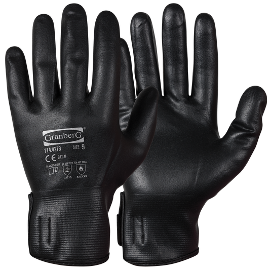 Granberg 4279 monteringshansker i svart PU – slitesterke arbeidshansker med godt grep og fingerfølsomhet