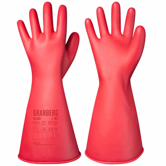 Granberg 589 elektriske isolasjonshansker – Klasse 0 (1000V AC), naturlig lateks, rød, lysbuegodkjent