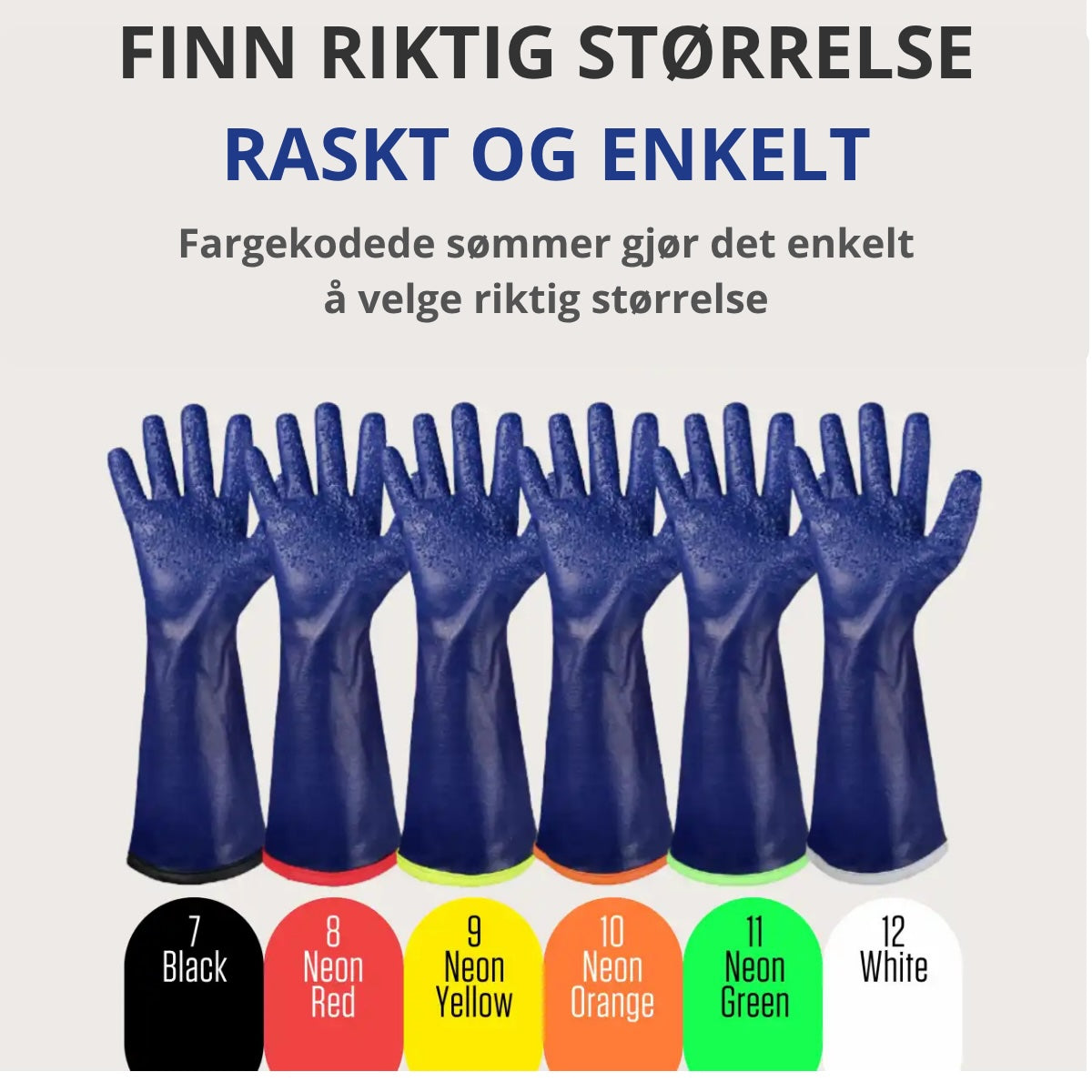 størrelsesguide granberg 8205 hansker fargekode størrelser 7 til 12