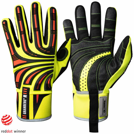 Granberg 9002 Hi-Viz impact-hansker – vanntett, vinterfôret og kuttnivå D, for- og bakside