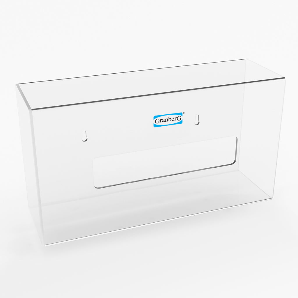 Veggmontert hanskedispenser i pleksiglass med veggfeste