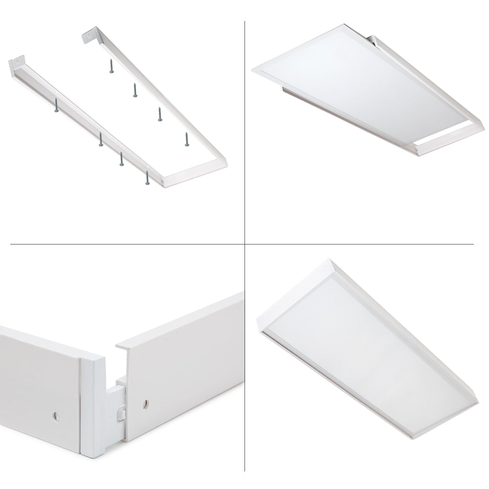 Hvit påbyggingsramme for LED panel 300×1200 mm til montering uten systemhimling