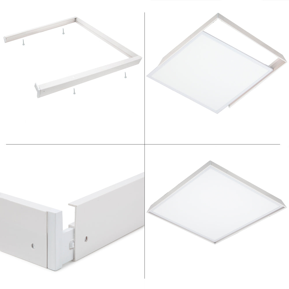 Hvit påbyggingsramme for LED panel 600×600 mm til montering uten systemhimling