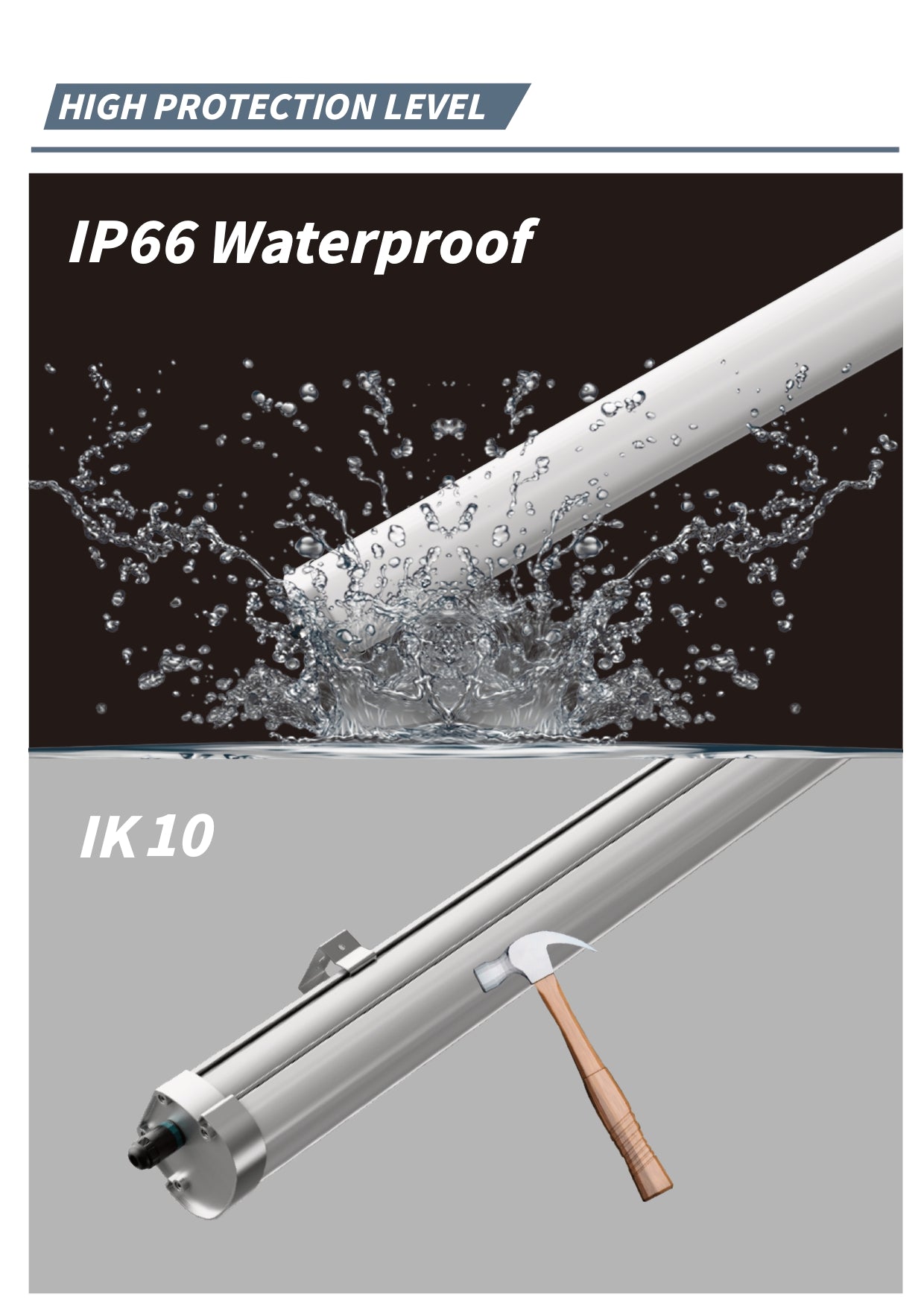 Quattro LED-lysarmatur med høy beskyttelse – IP66 vanntett og IK10 slagfast industriarmatur.