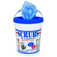 Scrubs Cleaner Towels – industrivåtservietter uten vann, 72 stk per bøtte, alkoholfri og hudvennlig.