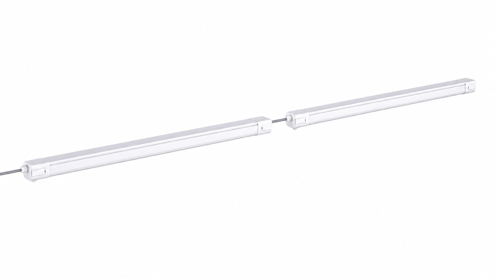 To Triproof LED armaturer IP65 seriekoblet med innebygd mikrosensor, Wire Through-gjennomkobling og Lock & Lock-system for rask og fleksibel installasjon.