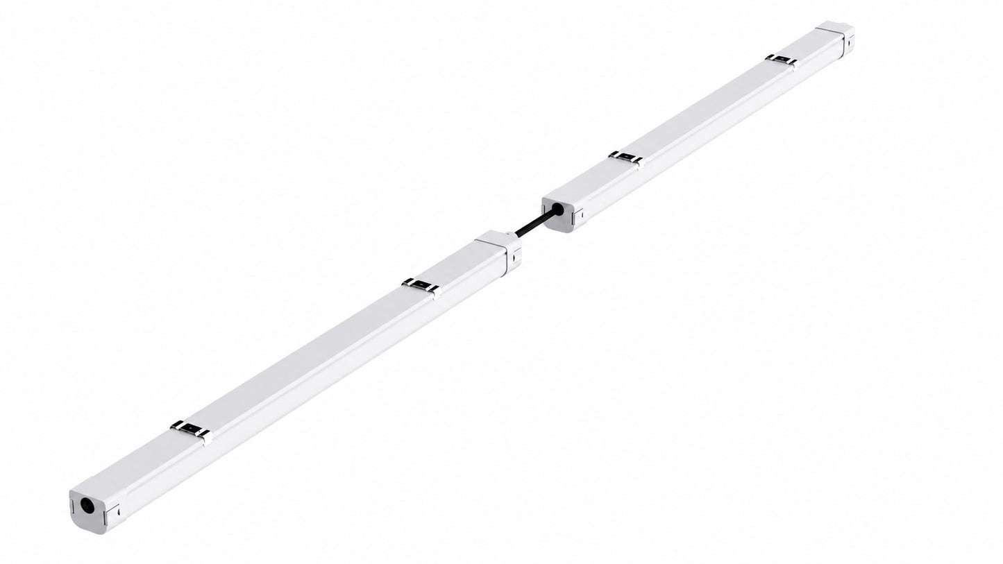 To Triproof LED armaturer IP65 seriekoblet med Wire Through (linkable) for rask installasjon og kontinuerlig lyslinje.