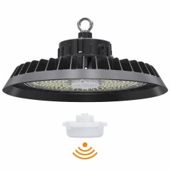 UFO highbay LED 150W 4000K med 120° spredning og sensor IP65 for lager og industri